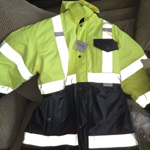 High-Visibility Yellow & Black Safety Jacket with Reflective Tape